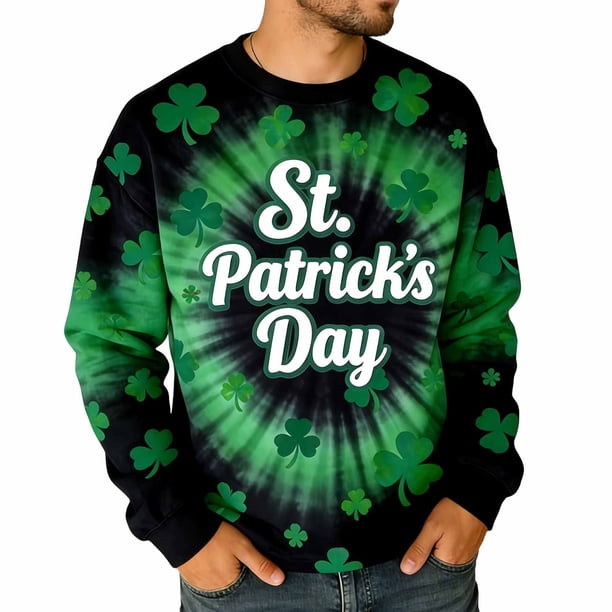 Camiseta de Cuello de Tripulación de Manga Larga de los Hombres de San Patricio Día de Impresión, sin Capucha