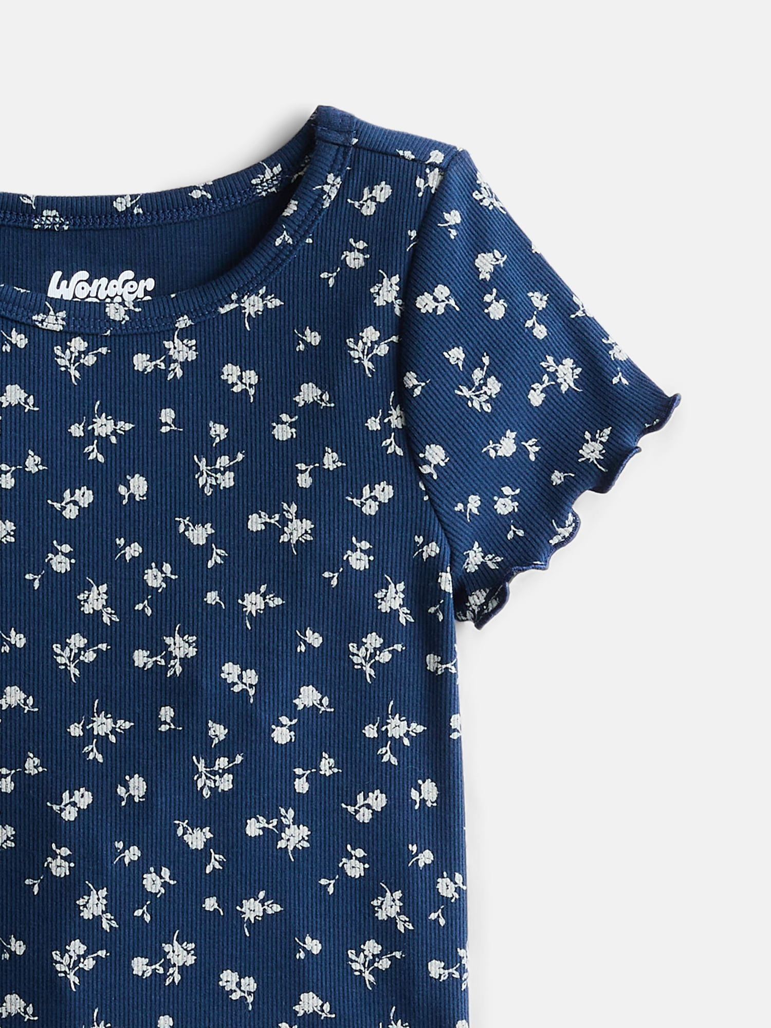 Wonder Nation Girls Lettuce Edge Tee with Short Sleeves, Sizes 4-18 & Plus