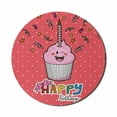 thumbnail image 1 of Birthday Mouse Pad for Computers, Pink Strawberry Flavor Cupcake Candle Face Bow Tie and Dots, Round Non-Slip Thick Rubber Modern Gaming Mousepad, 8" Round, Multicolor, by Ambesonne, 1 of 2