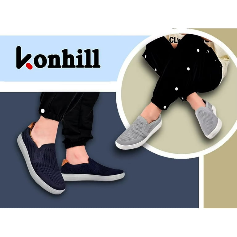 Konhill Men s Slip On Casual Mesh Flat Walking Shoes Dark Blue US12