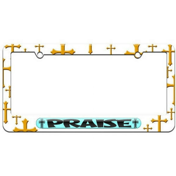 Praise with Cross, Religious Christian Light Blue License Plate Tag Frame, Multiple Colors