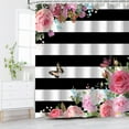 thumbnail image 2 of Pink Shower Curtains for Bathroom Floral Shower Curtain Flowers Girly Butterfly Black and White Striped Shower Curtain Set with Hooks 72" W x 72" H Machine Washable, 2 of 6