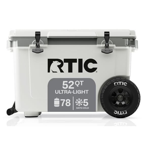 RTIC 52 Qt 76-Can Ultra-Light Rolling Cooler, White & Grey