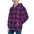 thumbnail image 2 of Picia Purple Black Plaid for Boys Fashion Full-zip Hoodies & Sweatshirts with Kangaroo Pocket,Zip-up Hooded Sweatshirt for Kid, Moisture Wicking & Breathable-Small, 2 of 6