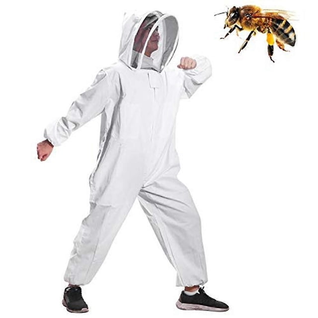 (L)Combinaison d'Apiculture pour Tout le Corps Vtements Capuchon avec Voile Manteau de Protection pour Apiculteurs Costume Apicole en Coton avec Chap