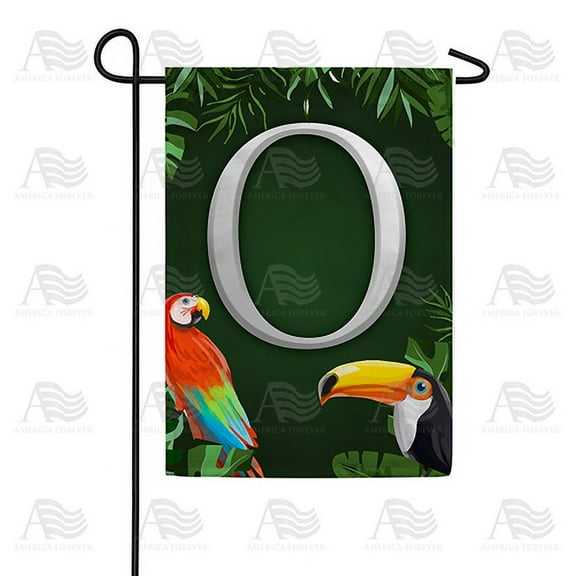 America Forever Tropical Bird Summer Monogram Garden Flag Letter O 12.5 x 18 inches Parrot Toucan Palm Leaves Double Sided Vertical Outdoor Yard Lawn Decorative Coastal Garden Flag