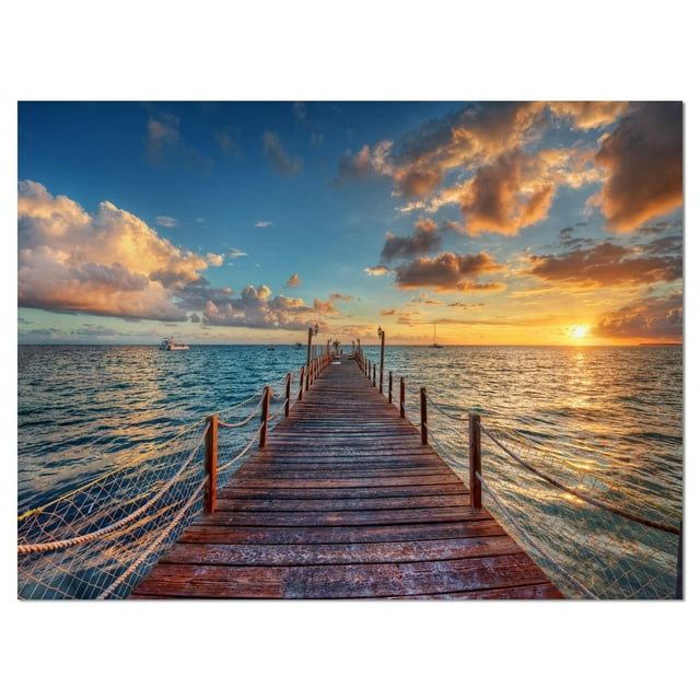Designart Brilliant Sunrise over Sea Pier Canvas Wall Art