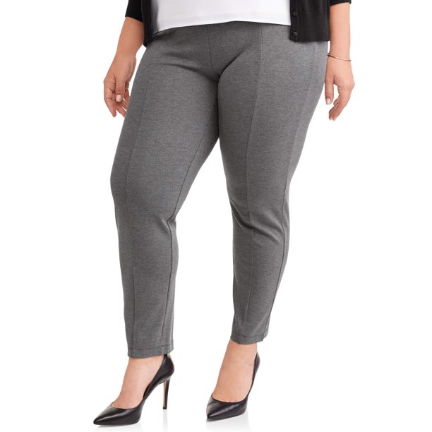 Terra & Sky Women's Plus Stretch Woven Straight Leg Pull On Pant