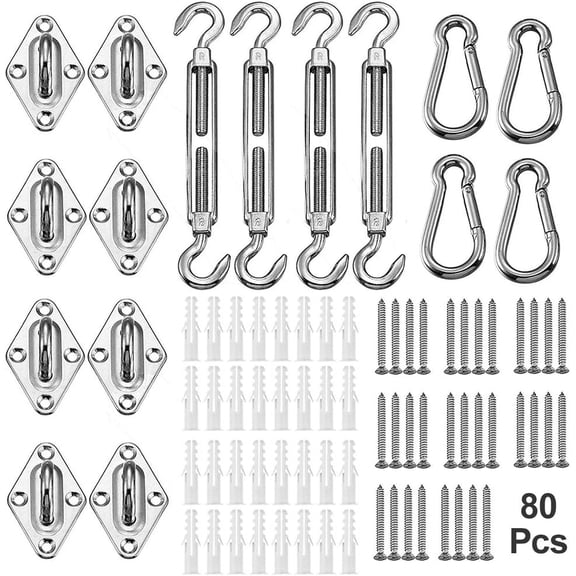 Shade Sail Hardware Kit 5 inch for Triangle Rectangle Sun Shade Sail Installation, 304 Grade Stainless for Garden Outdoors, 80 Pcs B
