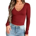 thumbnail image 4 of Timegard Tops for Women Long Sleeve Lace V Neck Drop Shoulder Slim Comfy Undershirts Casual Tops Fashion, 4 of 9