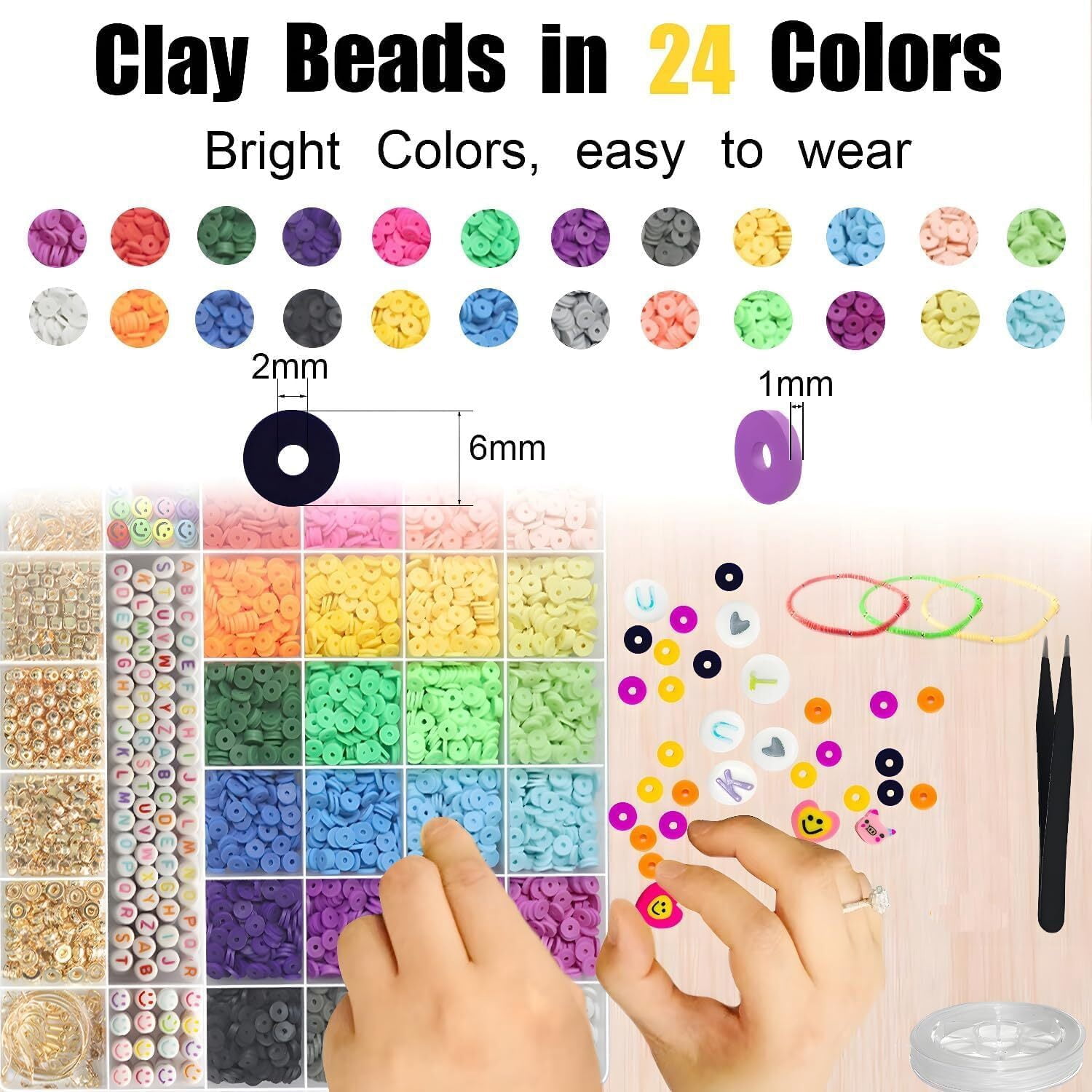 6000 Pcs Clay Beads Bracelet Making Kit, Round Letter Beads with Charm and Elastic Strings, Friendship Bracelets Holiday Gifts for Girls Adults