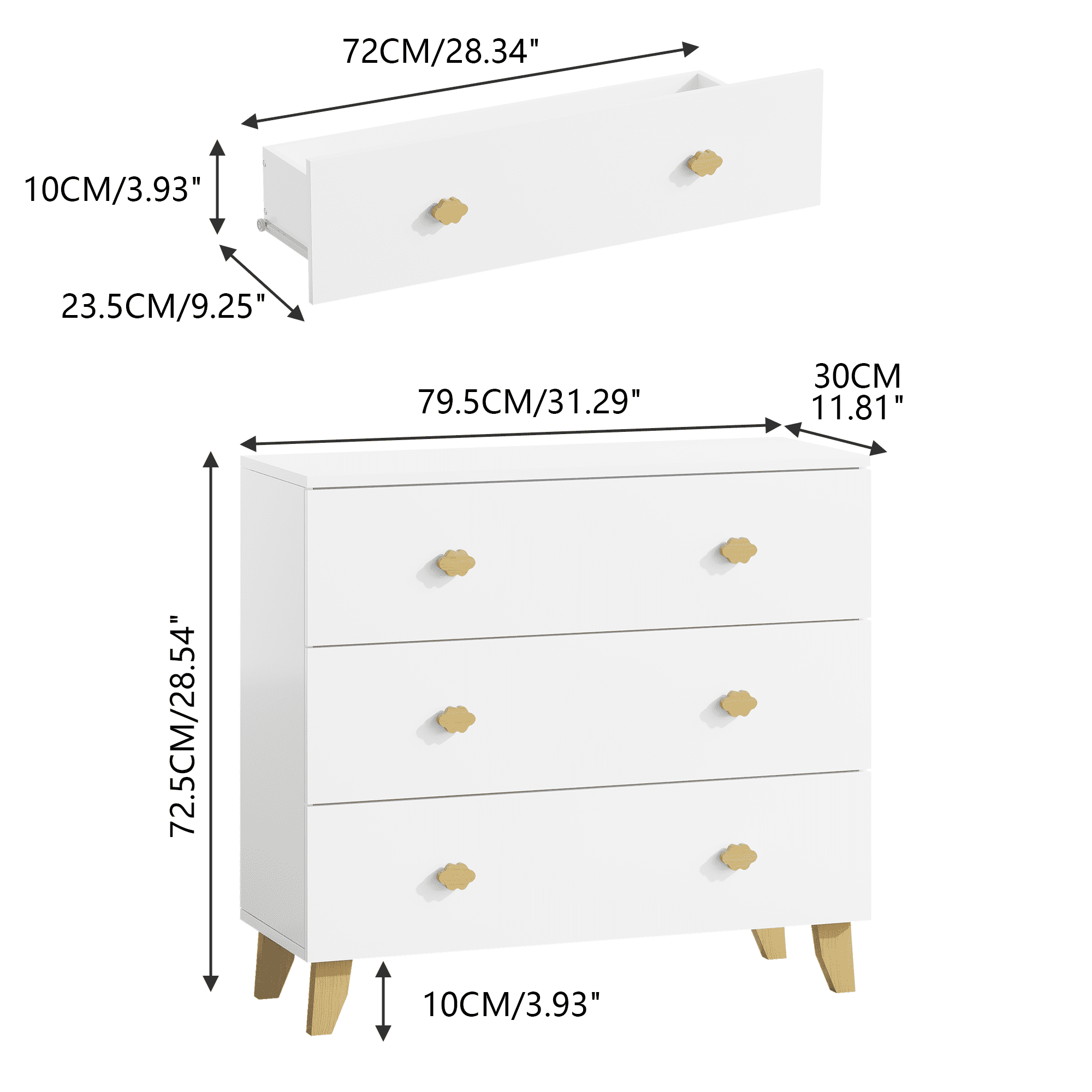 HOQBN 3 Drawer Dresser for Bedroom,Wooden Chest of Drawers Storage Cabinet for Kids Room,Nursery,Living Room,White