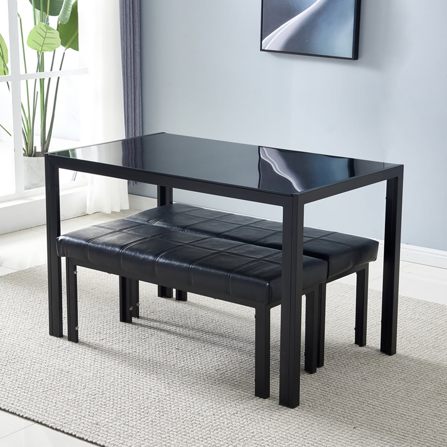 YYAo Black Dining Tables for 4, Glass & Iron Kitchen Table YYAo Black Dining Tables for 4, Glass & Iron Kitchen Table