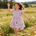 thumbnail image 2 of Bobifish Toddler Girls Dress Ruffle Sleeve Cute Animal Embroidered Vacation Dress Comfortable Everyday Children Girls Dress, 2 of 6
