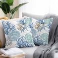 thumbnail image 2 of Throw Pillow Covers 16x16 Inch Set of 2, Blue Teal Coastal Waterproof Outdoor Pillow Covers, Summer Beach Nautical Coral Starfish Decorative Cushion Pillowcases for Couch, Sofa, Bed, Garden, Patio, 2 of 9