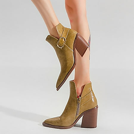 

ZXHACSJ Vintage Boots Short Boots Lace Up Thick High Heel Middle Boots Women s Short Boots Khaki 41
