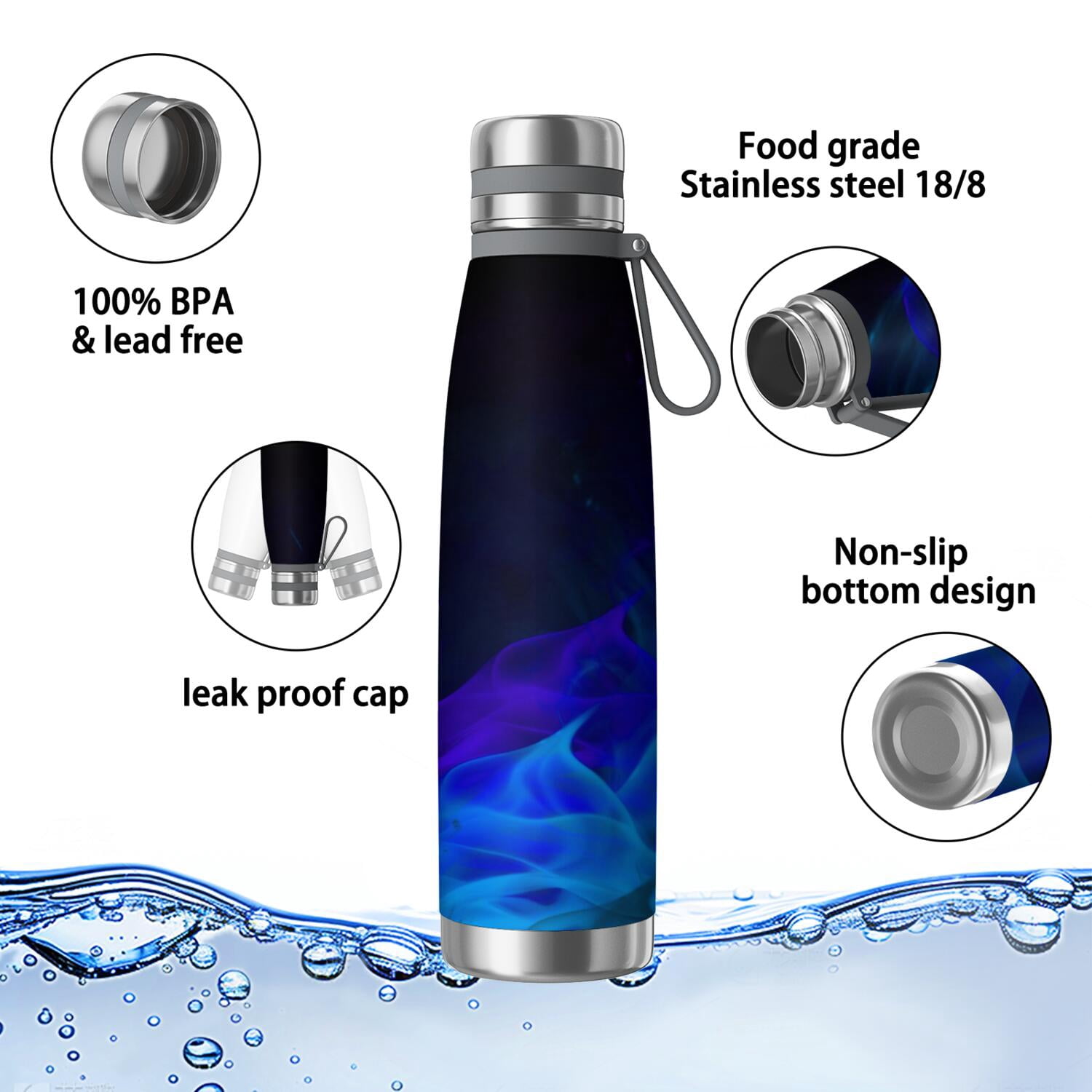 29oz Insulated Water Bottle with Tea Infuser, Stainless Steel Travel Mug, Fluid Smoke Aurora Art Style