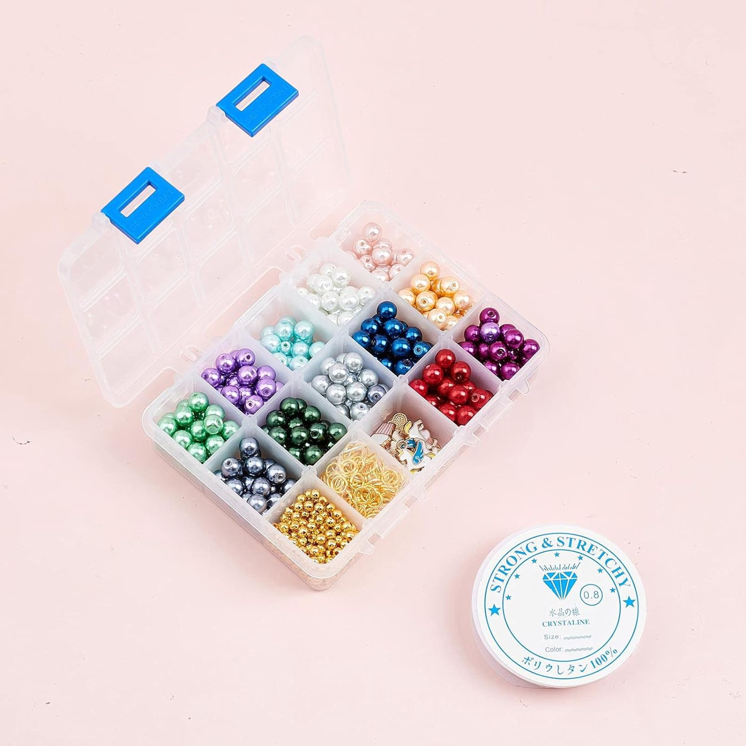 DIY Unicorn Bracelet Making Kits 360pcs 12 Colors Glass Pearl Beads & Unicorn Cake Cloud Charms Pendants & 400pcs Spacer Beads & 100pcs Jump Rings & Thread for Handmade Beginner