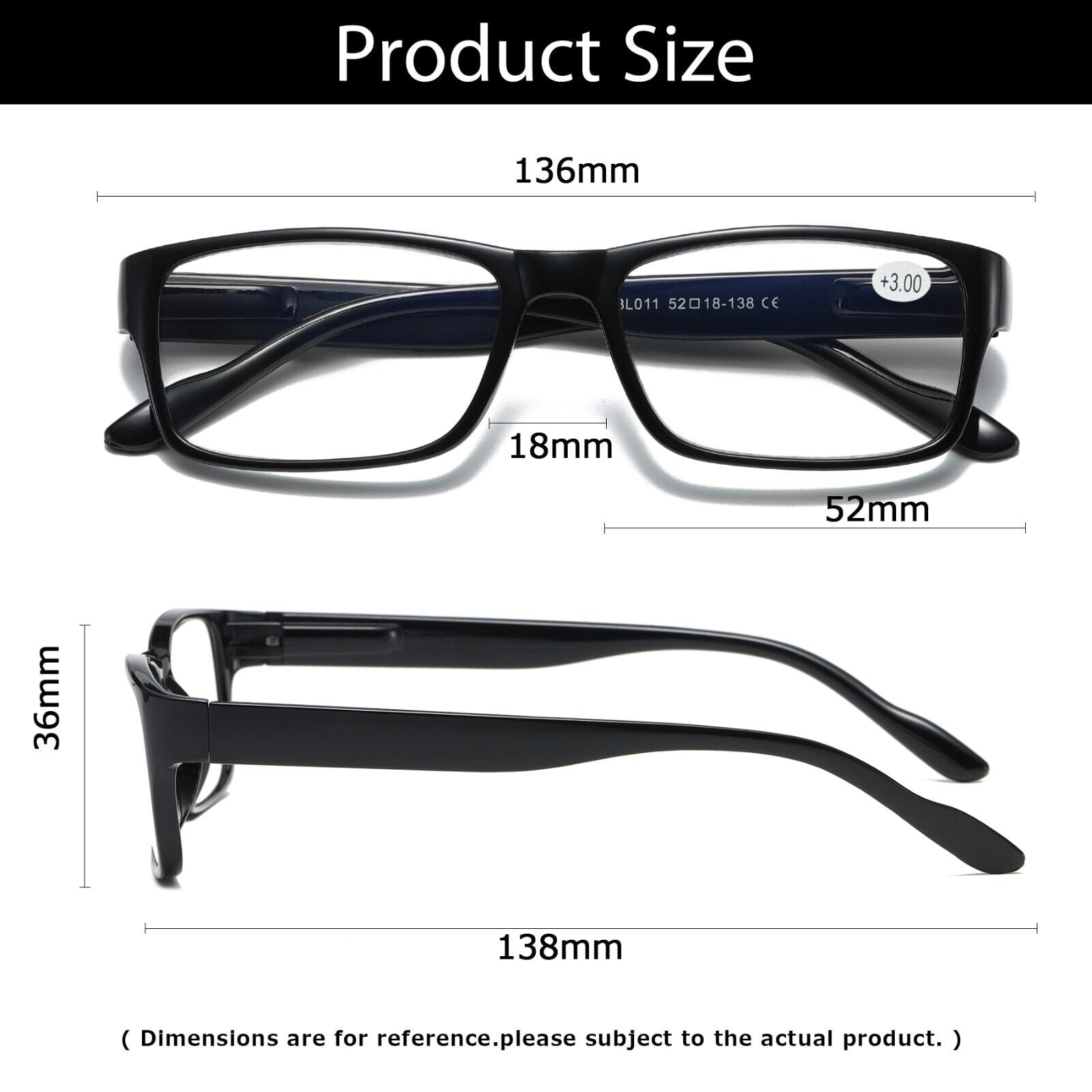 8 Pairs Mens Unisex Blue Light Blocking Reading Glasses Black Spring Hinge Readers +3.00