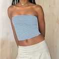thumbnail image 5 of Striped Tube Tops for Women Teen Girls Strapless Off Shoulder Y2k Crop Bandeau Top Sleeveless Base Tee Summer (L, Sky Blue), 5 of 7