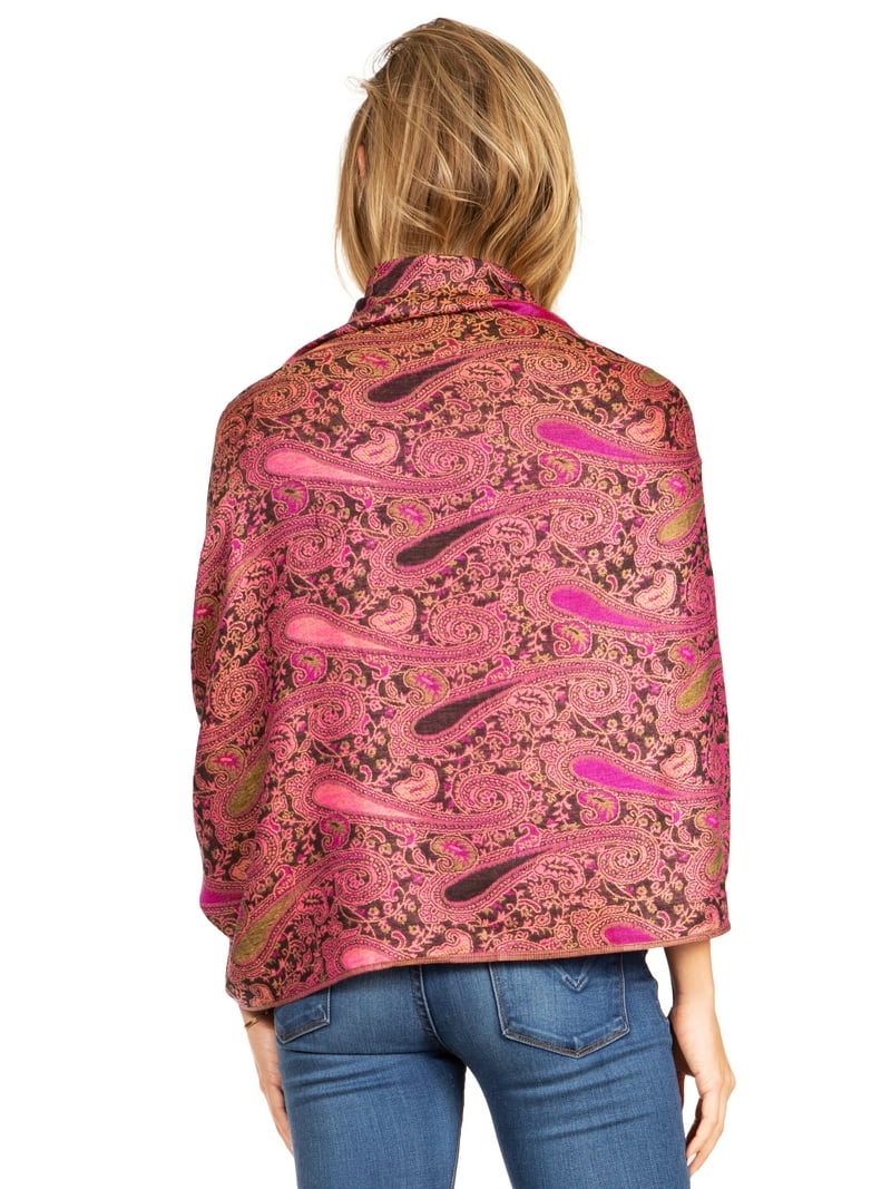 kさま【新品未使用】papier triangle cap scarf/pink Sakkas Kalin Long Wide Woven Patterned Fringe Tassel