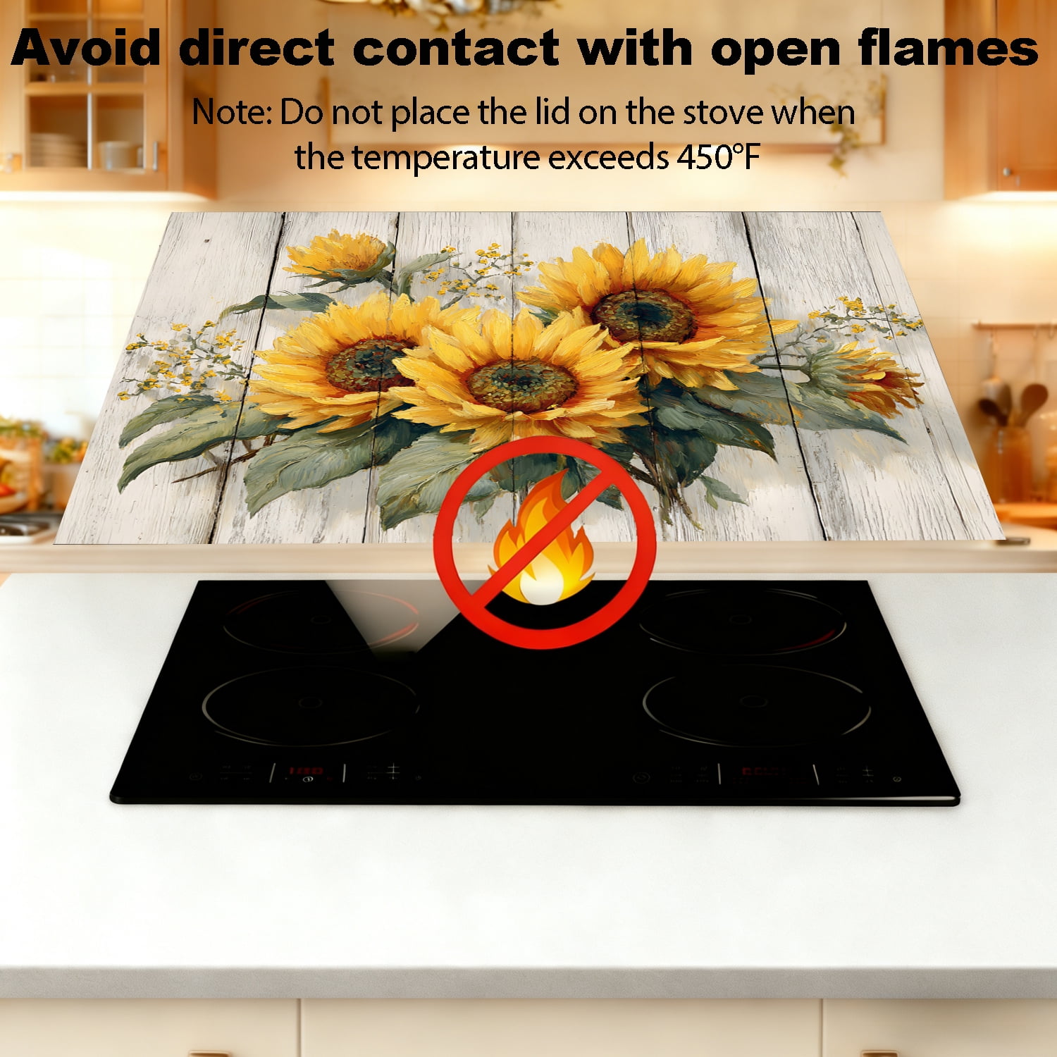 Stove Top Cover for Electric Stove, 28"x20" Heat Resistant Anti-Slip Glass Cooktop Protector Mat, Foldable Roll Up Stove Cover for Kitchen Counter Space, Dish Drying Mat, Sunflower