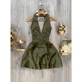 thumbnail image 2 of Women's Halter Neck Deep V-Neck Backless Mini Dress with Ruched Waist, Slimming A-Line Short Dress for Elegant Occasions, 2 of 4