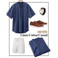 thumbnail image 5 of Mens Linen Henley Shirts Short Sleeve Casual Summer Beach T-Shirts Breathable Cotton Blend Lightweight Classic Fit Tee Royal Blue M, 5 of 7