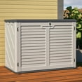 thumbnail image 3 of 190GAl HDPE Outdoor Storage Cabinet, Seizeen Storage Shed Lockable with 3 Doors, 25.34 cu.ft Plastic Deck Box Pool Patio Garden Backyard Storage, Locking Latch, White, 3 of 8