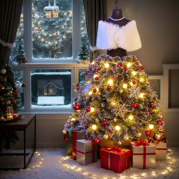 Resenkos 5ft Pre-Lit Mannequin Christmas Tree with Clear LEDs & Metal Stand, Green