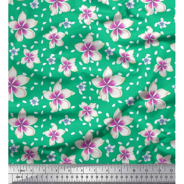 Soimoi Green polyester Crepe Fabric Leaves & Flower Floral Print Fabric by Yard 52 Inch Wide
