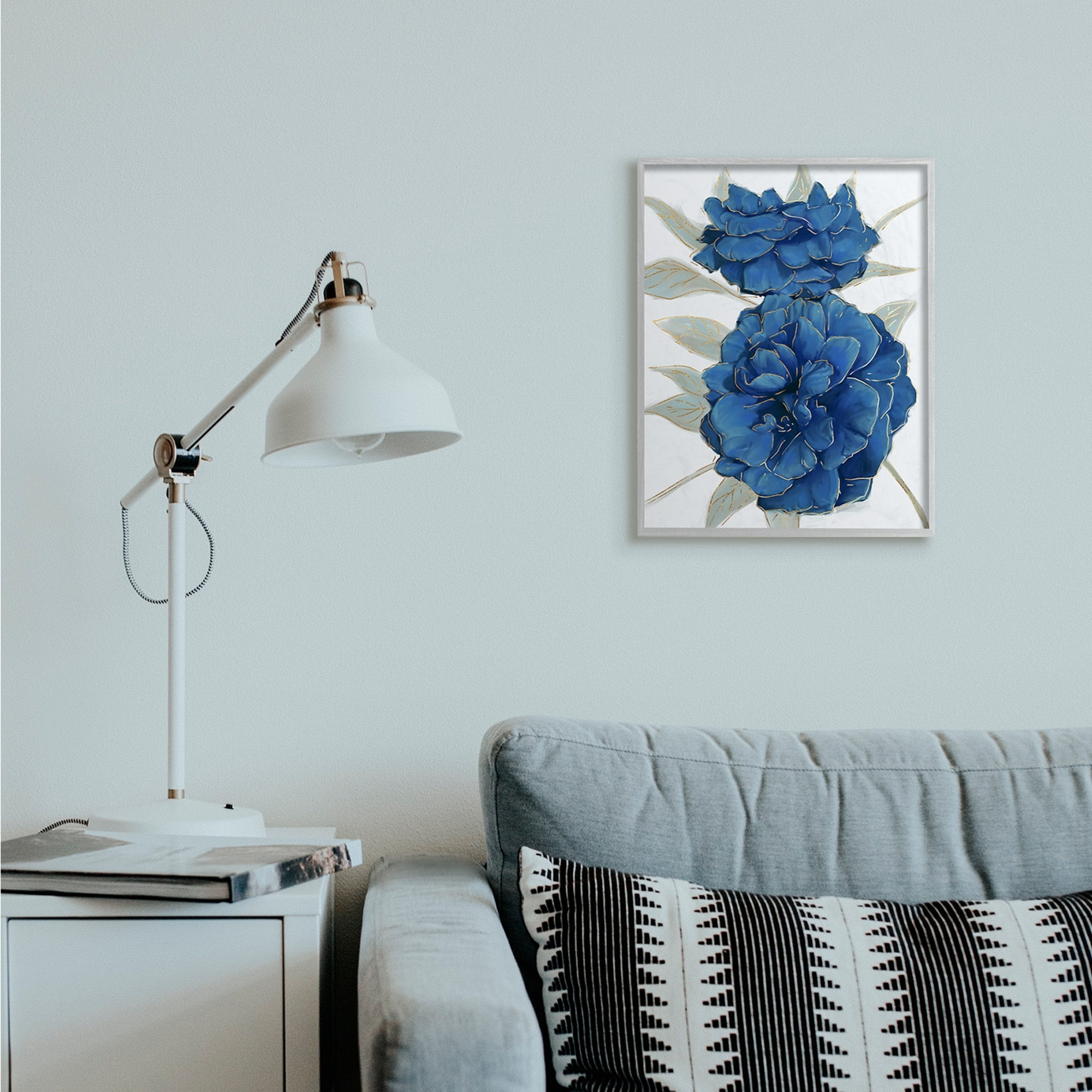 Stupell Industries Bold Blue Carnation Florals Gold Line Detail Black Framed, 11 x 14, Design by Ziwei Li