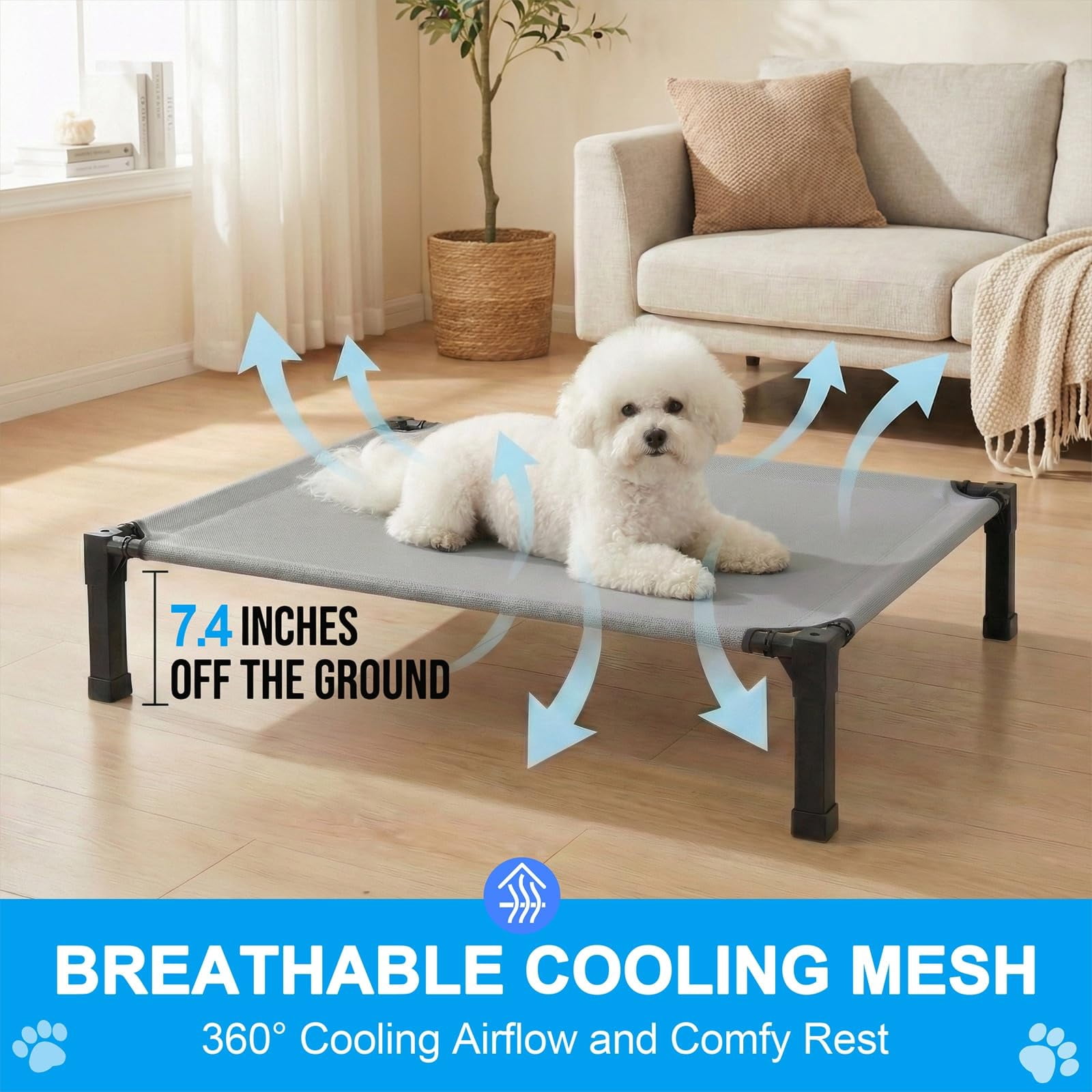 Elevated Dog Bed Raised For Small Dogs  Portable Indoor & Outdoor Pet With No-slip Feets Breathable Mesh Camping