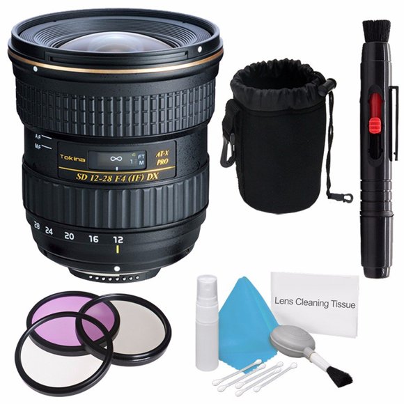 Tokina 12-28mm f/4.0 AT-X Pro APS-C Lens for Canon (International Model) No Warranty+Deluxe Cleaning Kit + Lens Cleaning Pen + 77mm 3 Piece Filter Kit + Deluxe Lens Pouch Bundle 8