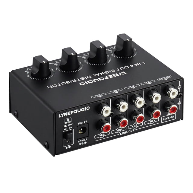 Amplificateur Audio Stéréo 1-en-4-Sortie Distributeur de Signal 1 Canal Entrée 4 Canaux Sortie Interface RCA Réglage Indépendant pour Haut-Parleurs Domestiques