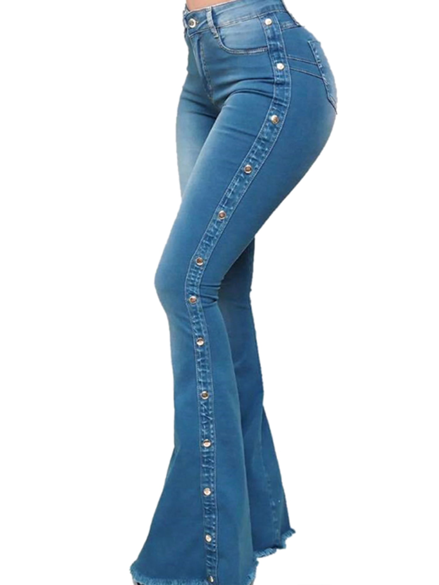Womens Classic High Waisted Straight Wide Leg Bootcut Denim Flared Jeans