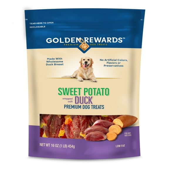 Golden Rewards Sweet Potato Wrapped with Duck Premium Treats for Dogs, 16 oz Bag