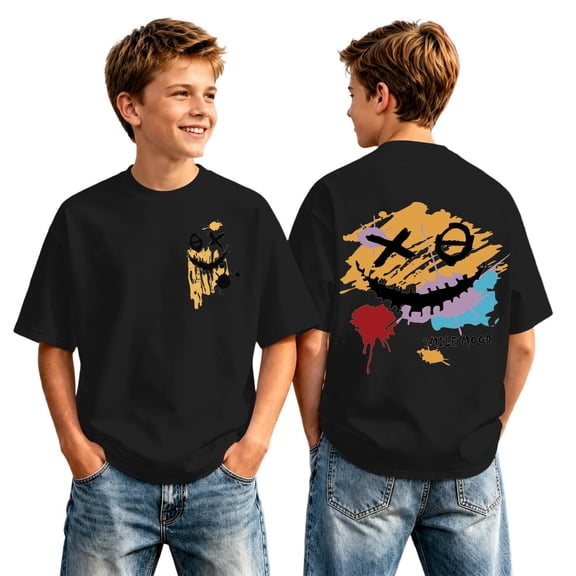 Kiijoy Graphic Tee for Boys Crew Neck Short Sleeve T-Shirt Casual Summer Top, Sizes 2-13