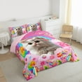 thumbnail image 3 of Manfei Cute Pet Cat Queen Comforter Set,Kawaii Kitten Bedding Sets,Rainbow Candy Print Bedding Comforter Set For Kids,Luxury Bedroom Decor Reversible,3pcs, 3 of 8