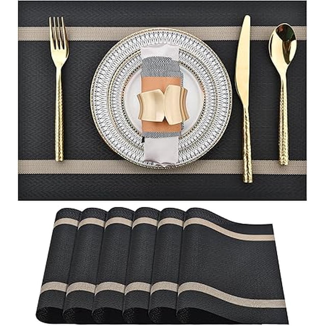 Xtellar Manteles Individuales para Mesa 6 Piezas, Tapetes para Mesa de Comedor Antideslizante, Resistente al Calor, Individuales para Mesa Negro