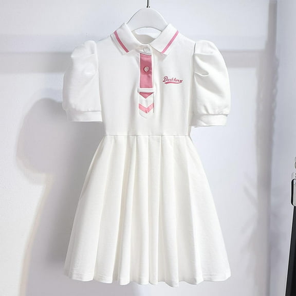 Girls' Summer New Short Sleeved Doll Neck Cute Princess Dress Round Neck Princess Bow Skirt Dresses For Girl Sundresses For Girl