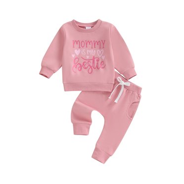 EYIIYE Toddler Girl Fall Clothes Set Infant Baby Long Sleeve Pullover LetterHeart Print Round Neck Sweatshirt Tops and Drawstring Sweatpants Long Pants Outfit