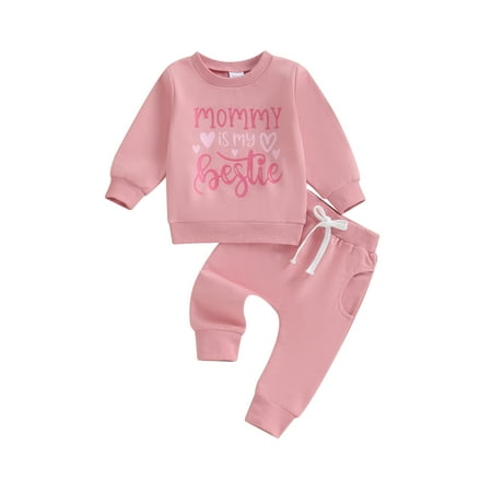 

Bslissey Toddler Baby Girls Pants Sets Long Sleeve Letter Heart Print Sweatshirt + Long Pants 2Pcs Casual Outfits Infant Spring Fall Daily Clothes 3 Months-3 Years