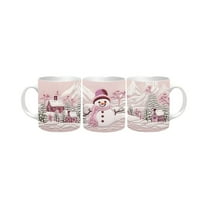 Christmas Snowman Collection 11oz Mug Handmade, Sublimated with Embroidery Illusion, Home Decor. (Pink #2)
