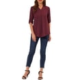 thumbnail image 2 of INSPIRE CHIC Women's Point Collar Pleated Front Casual 3/4 Sleeve Blouses XS Wine Red, 2 of 6