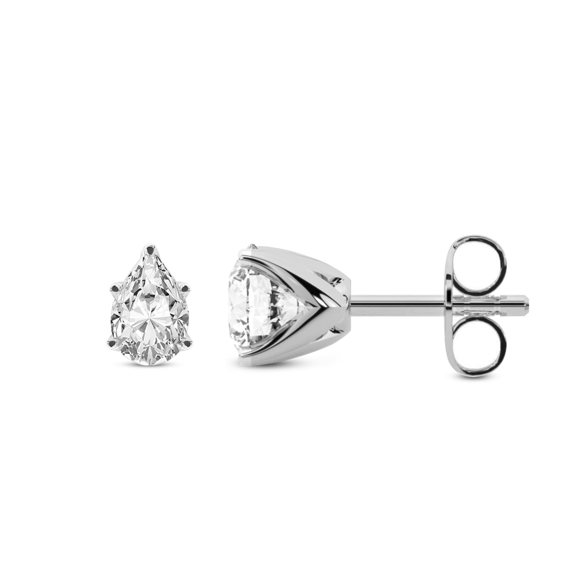 Diamond Stud Earring | 1 Ct IGI Certified Pear Shape Lab Grown Diamond Stud  | 14K in White Gold | Flora Four Prong Lab Diamond Stud Earrings | Prong