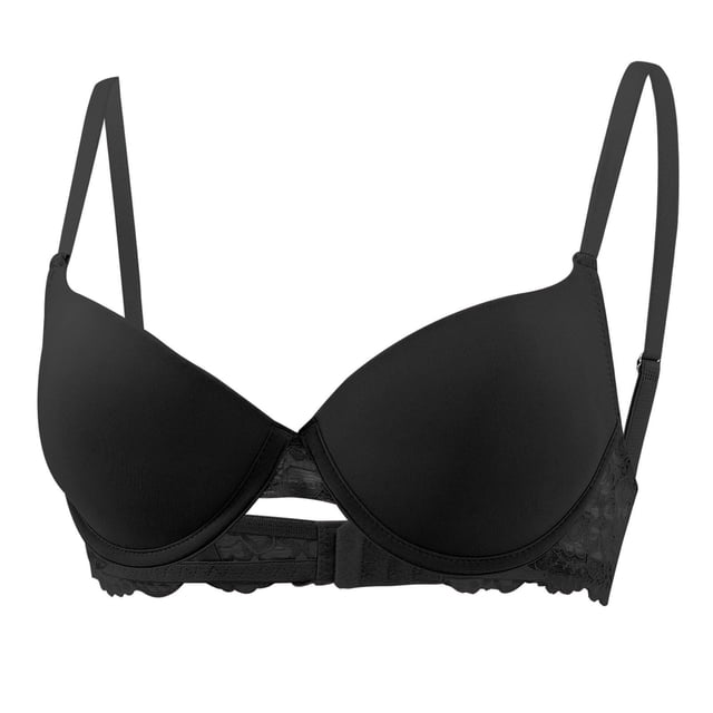 Wo-Fusoul Bra for Women, Solid Color Backless Seamless Push-Up, V-Neck Lace Rear Closure, Everyday Underwear