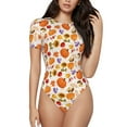 thumbnail image 2 of Uemuo Autumn Plants Pattern Women's One Piece Short Sleeve Swimsuit Rash Guard Surfing Modest Quick-drying Swimsuit Beach Essentials-X-Large, 2 of 9