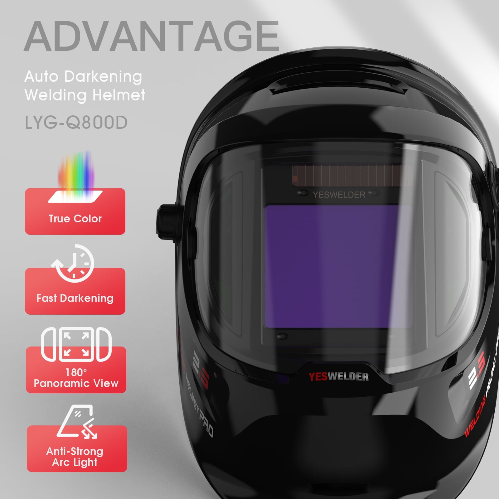YesWelder Welding Helmet, True Color Auto Darkening welding mask with Side View