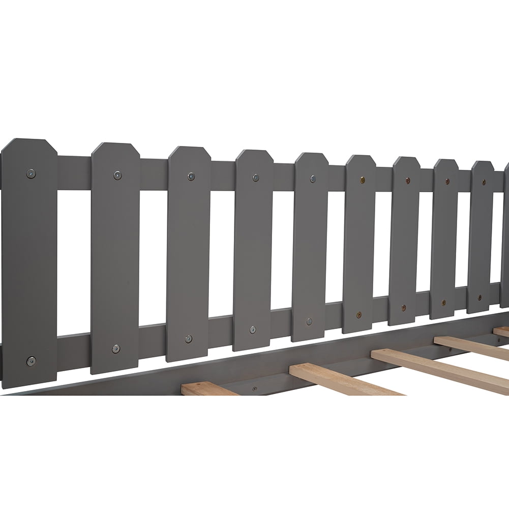 Lowestbest Twin Size House Bed with Trundle and Guardrail for Kids in Gray Lowestbest Twin Size House Bed with Trundle and Guardrail for Kids in Gray